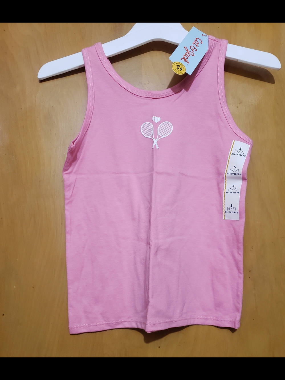 Cat & Jack Pink Girls' Tank Top with White Tennis Rackets